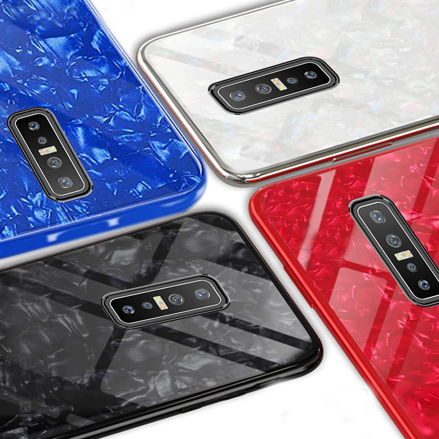 Vivo V17 Pro Textured Marble Pattern Tempered Glass Case- Blue