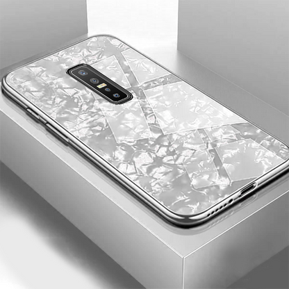 Vivo V17 Pro Textured Marble Pattern Tempered Glass Case- White