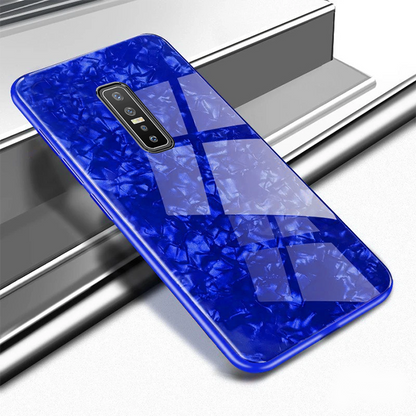 Vivo V17 Pro Textured Marble Pattern Tempered Glass Case- Blue