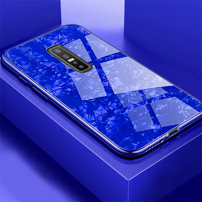Vivo V17 Pro Textured Marble Pattern Tempered Glass Case- Blue