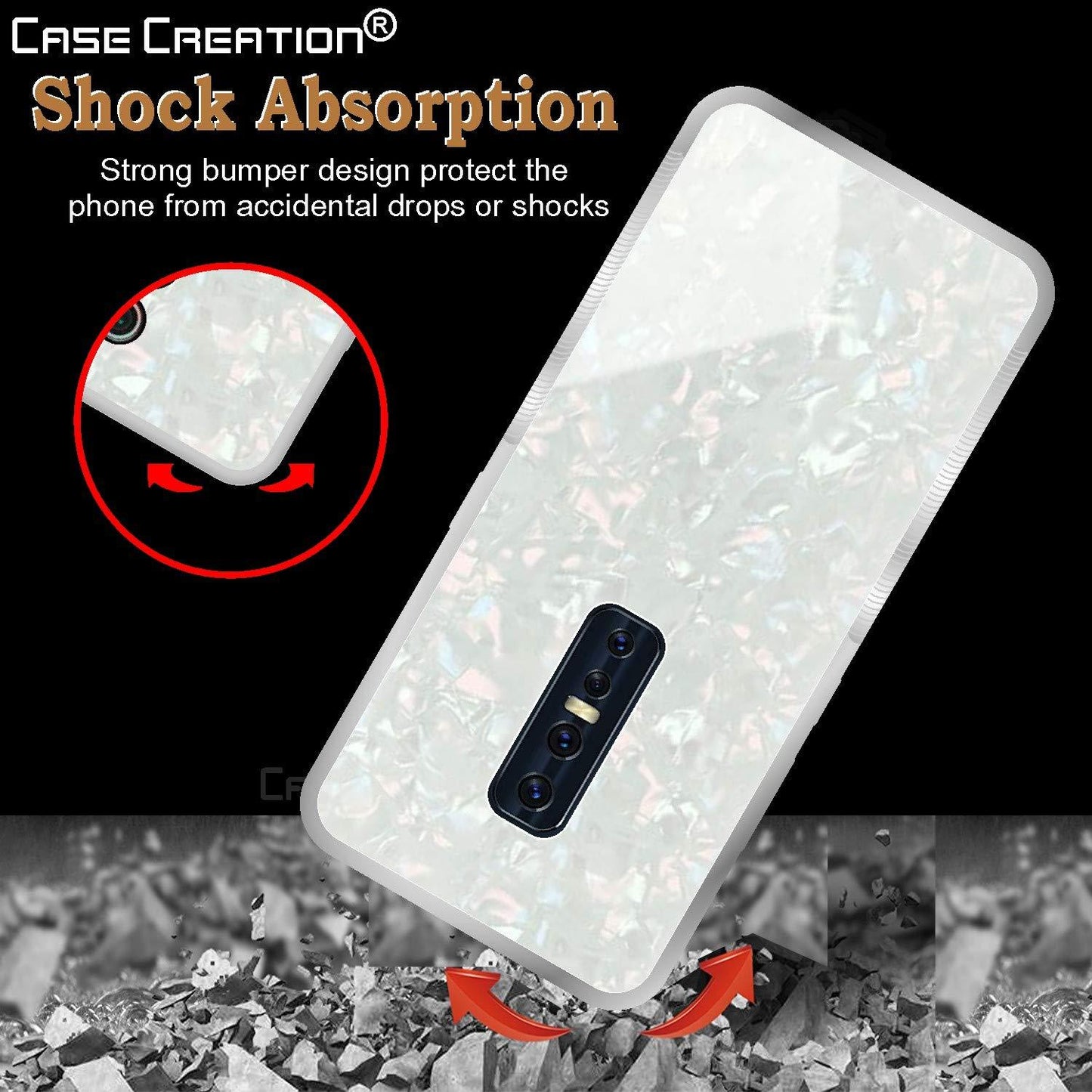 Vivo V17 Pro Textured Marble Pattern Tempered Glass Case- White