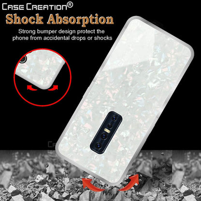 Vivo V17 Pro Textured Marble Pattern Tempered Glass Case- White